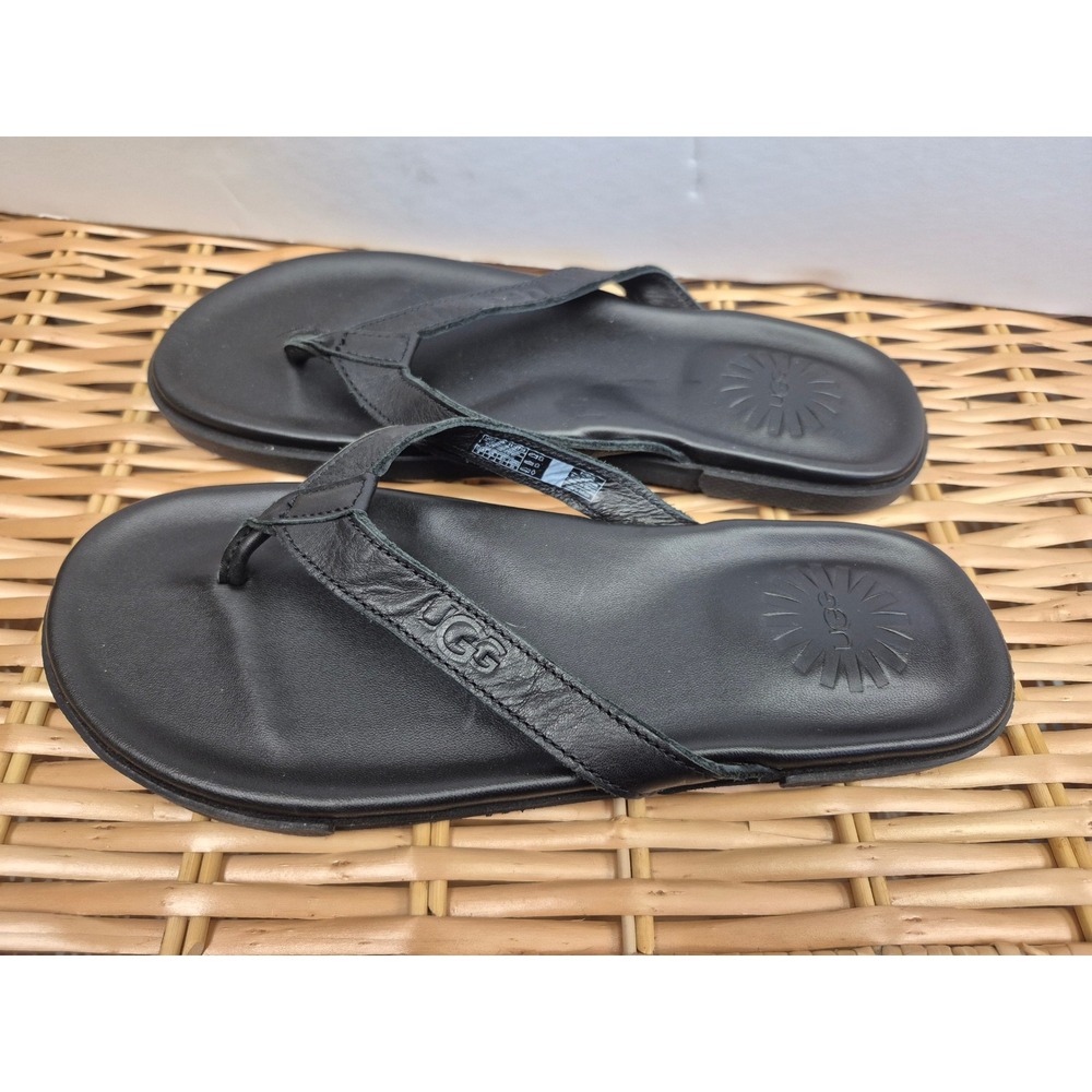 UGG Men's Size 8 Black Leather Flip Flop Sandals Comfort Casual Beach Women's 10